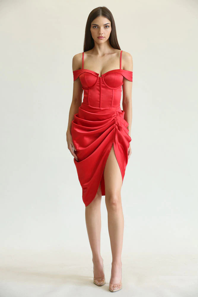 VESTIDO VENUS DRAPEADO ROJO