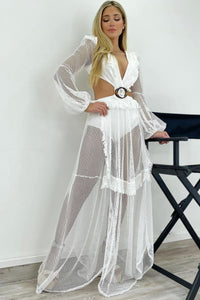 MAXI VESTIDO BAKALAR BIKINI BLANCO MESH MANGA LARGA