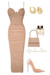 VESTIDO SASHA MESH TUBO DRAPEADO NUDE