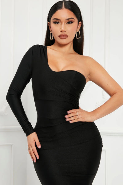 MAXI VESTIDO NELL UNA MANGA NEGRO
