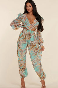 JUMPSUIT TOP JOGGER PAISLEY MENTA