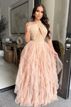 MAXI VESTIDO LUA CORSETTE HALTER TULLE PALO DE ROSA.