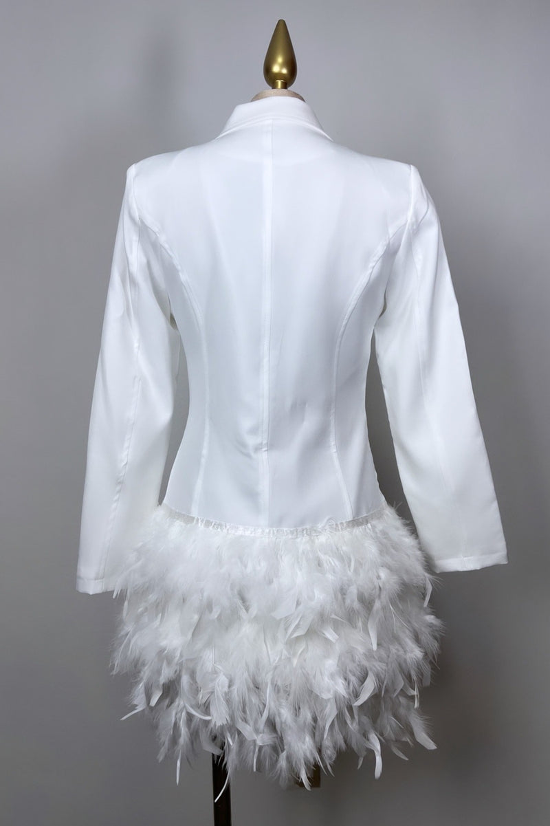 VESTIDO BLAZZER PLUMAS BLANCO