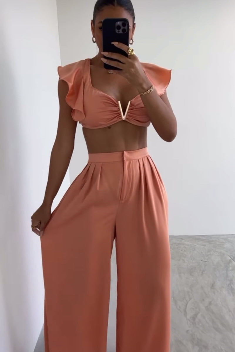 SET IRAIS SATIN PEACH TOP/PALAZZO