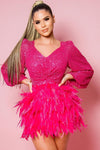 VESTIDO GATSBY PINK LENTEJUELAS PLUMAS