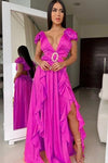 MAXI VESTIDO MEISSA BROQUEL CRISTALES MAGENTA