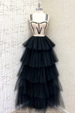 MAXI VESTIDO MIA ENCAJE CORSETTE TULLE NEGRO/NUDE