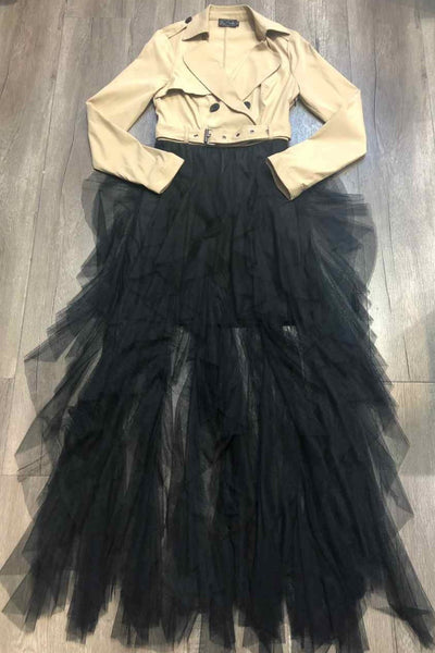 MAXI VESTIDO TULLE GABARDINA NUDE/NEGRO