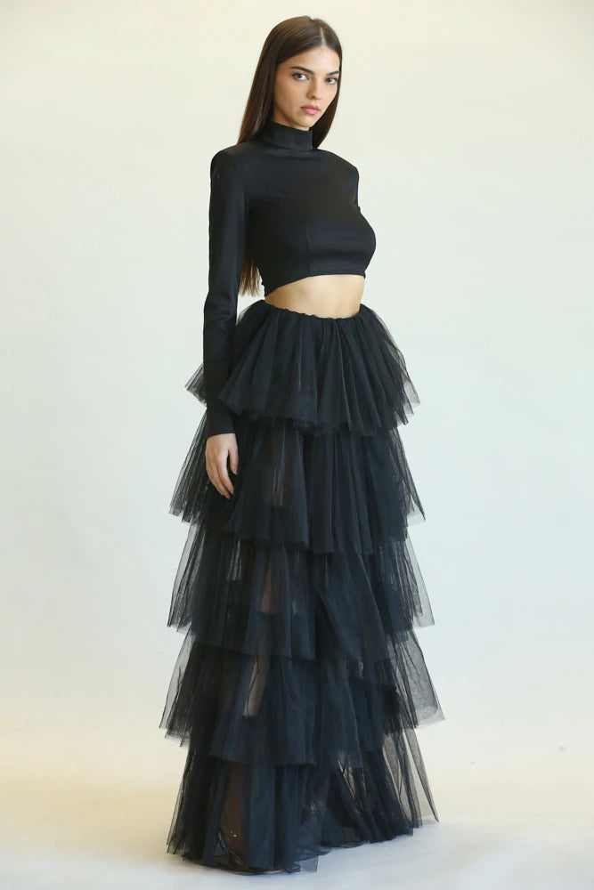 MAXI SET LARA TOP/FALDA TULLE NEGRO