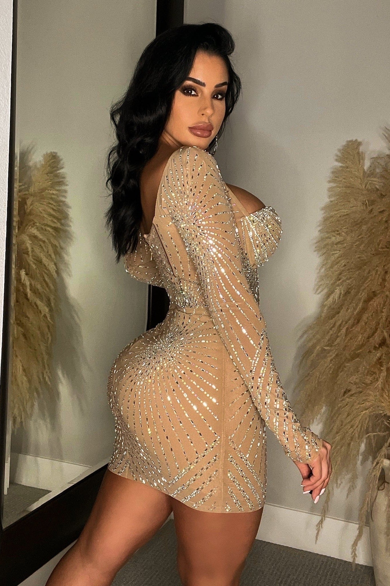VESTIDO GLAMOUR  NUDE CRISTALES