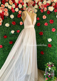 MAXI VESTIDO TULLE NACAR DORADO