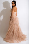 MAXI VESTIDO LUA ENCAJE CORSETTE TULLE NUDE