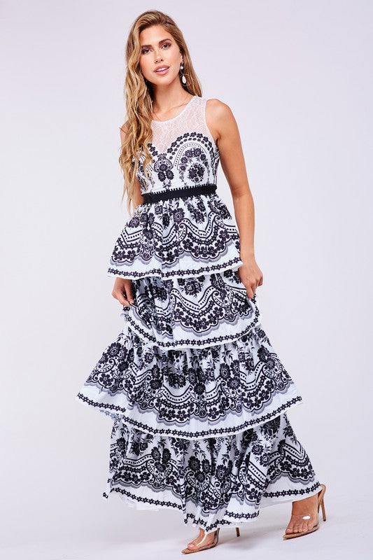 MAXI VESTIDO WAVES BLANCO/NEGRO.