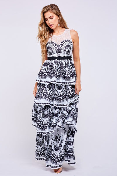 MAXI VESTIDO WAVES BLANCO/NEGRO.