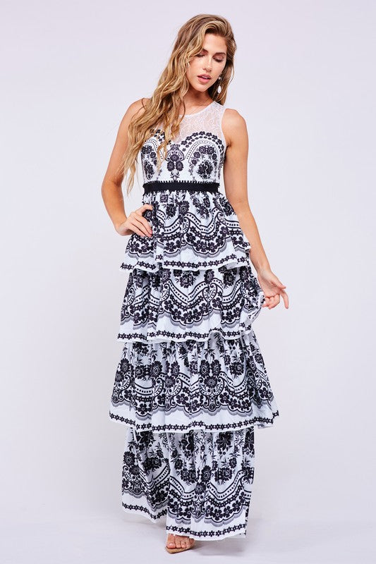 MAXI VESTIDO WAVES BLANCO/NEGRO.