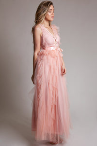 MAXI VESTIDO PIA TULLE PALO DE ROSA