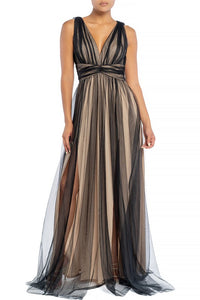 MAXI VESTIDO TULLE NEGRO/NUDE
