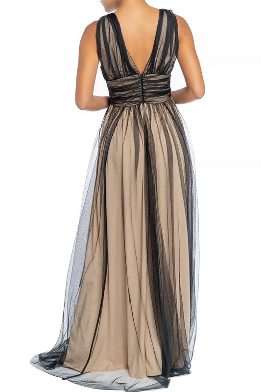 MAXI VESTIDO TULLE NEGRO/NUDE