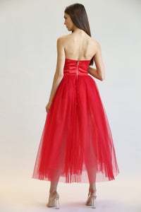 VESTIDO THALIA TULLE ROJO STRAPLESS