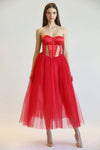 VESTIDO THALIA TULLE ROJO STRAPLESS