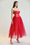 VESTIDO THALIA TULLE ROJO STRAPLESS